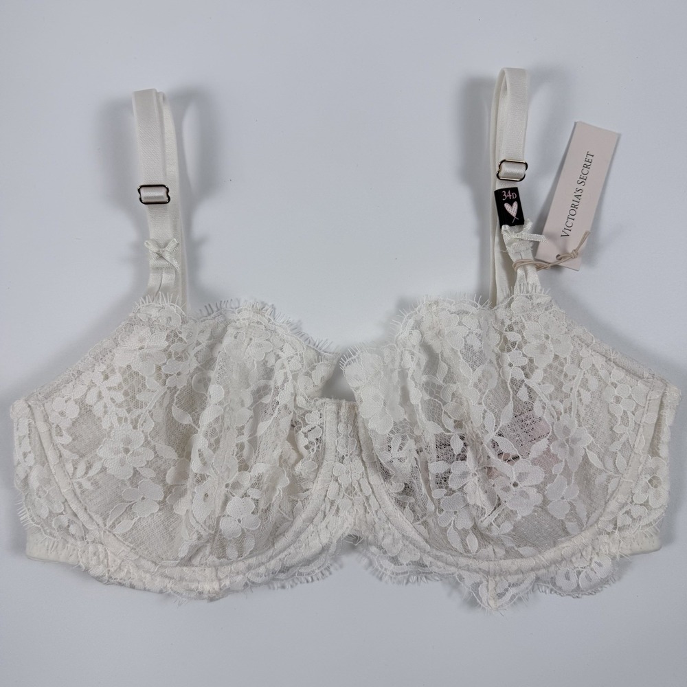 Victoria's Secret Dream Angels Unlined Uplift Sling Lace Bra White 34D NWT